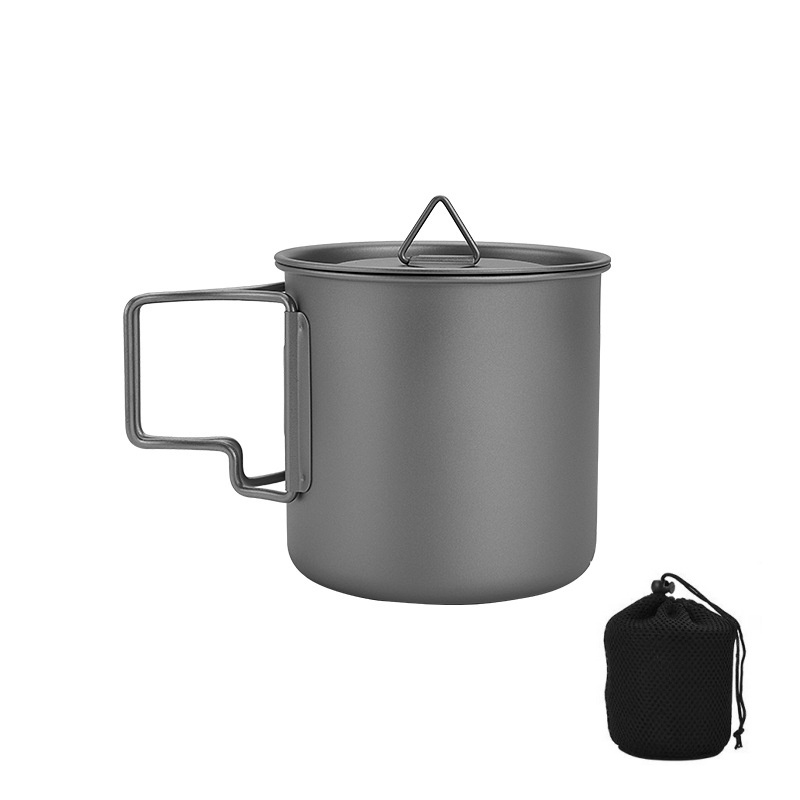 Camping Cooking Pack - แก้วตั้งแคมป์ไทเทเนียมพร้อมที่จับพับได้ น้ำหนักเบา พกพาสะดวก ชุดแก้วสำหรับทำอาหารกลางแจ้ง สำหรับการเดินป่าและการเดินทาง