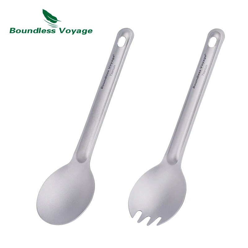 Camp Spork Set - Boundless Voyage ไทเทเนียมช้อนส้อมช้อน Spork ชุดน้ําหนักเบา Camping