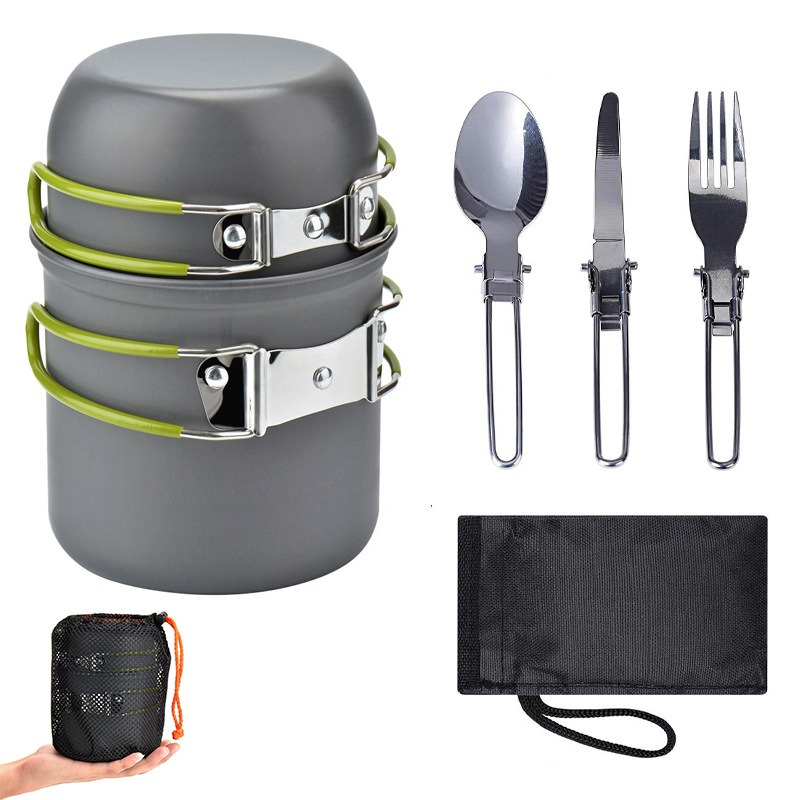 Camping Cooking Easy - เครื่องครัวสำหรับตั้งแคมป์กลางแจ้งแบบพกพา ทนต่ออุณหภูมิสูง ชุดหม้อทำอาหารน้ำหนักเบา ทำความสะอาดง่าย อุปกรณ์ตั้งแคมป์ที่ทนทาน