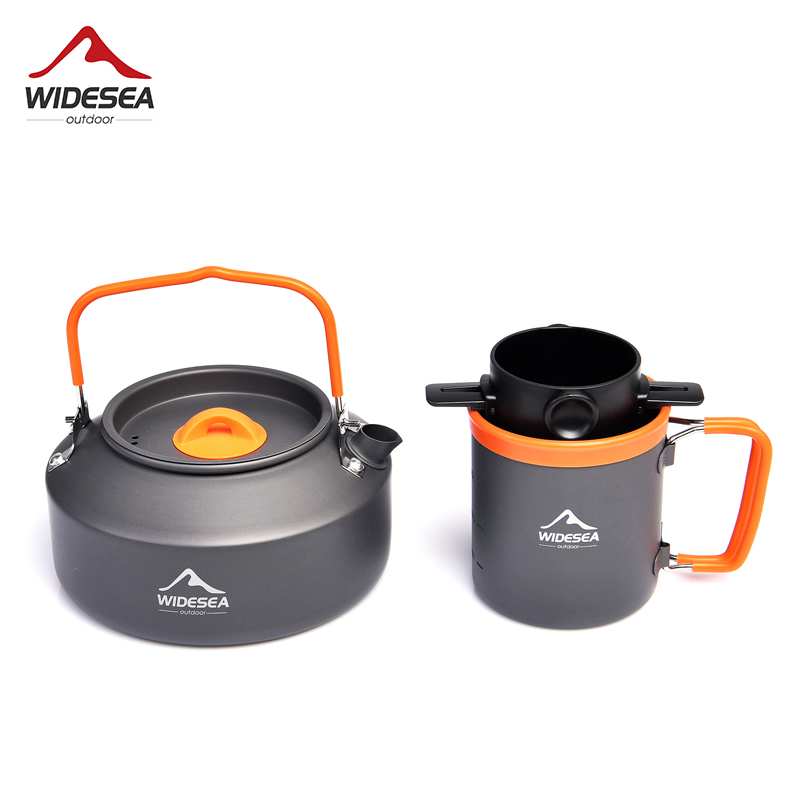 Camping Cooking Set With Kettle - Widesea Campingกาแฟชุดเครื่องครัวกลางแจ้งชุดอุปกรณ์แก้วกาต้มน้ำหม้อทำอาหารกาน้ำชากรองแร็คถ้วยหม้อการท่องเที่ยว