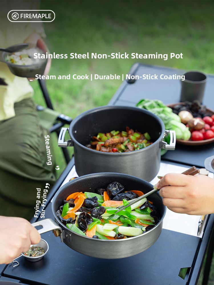 Camping Cooking Materials - ไฟร์เมเปิล อุปกรณ์ทำอาหารสำหรับตั้งแคมป์กลางแจ้ง เตา หม้อเคลือบกันติดพิเศษ อุปกรณ์ย่างกลางแจ้ง วัสดุอะลูมิเนียมเคลือบแข็ง