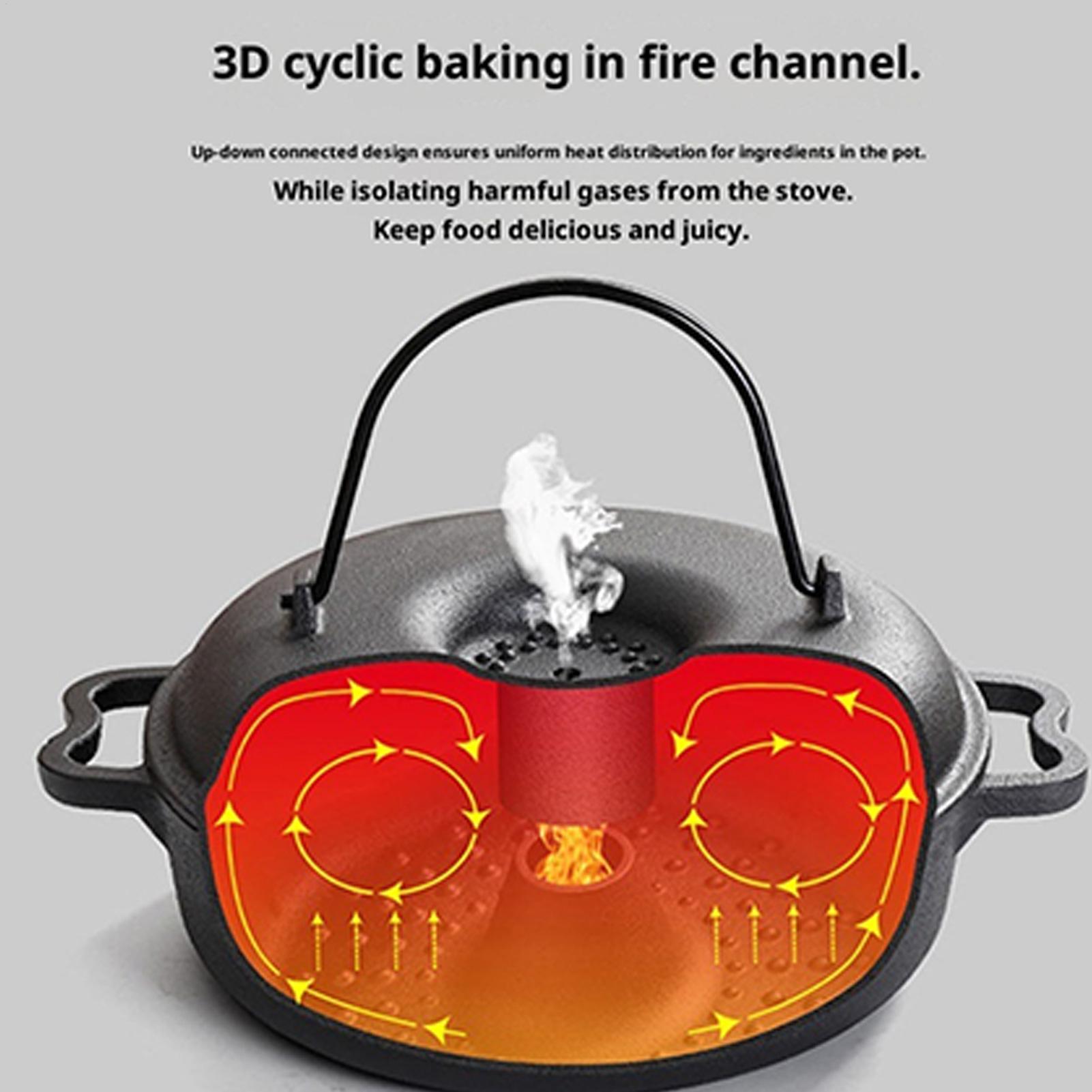 Camping Cooking Ovens - หม้อเหล็กหล่อแบบมีหูจับ สำหรับทำอาหาร ไม่ติดกระทะ พร้อมฝาปิด เหมาะสำหรับทอด อบ