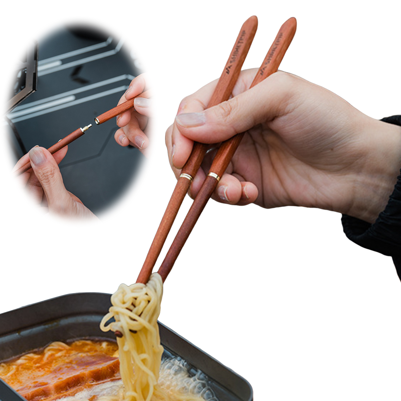 Camping Cooking Set Compact - ชุดอุปกรณ์ตั้งแคมป์ไทเทเนียม น้ำหนักเบา ด้ามจับไม้เรดวูด ชุดภาชนะสำหรับรับประทานอาหารแบบพกพา สำหรับการตั้งแคมป์ รับประทานอาหาร