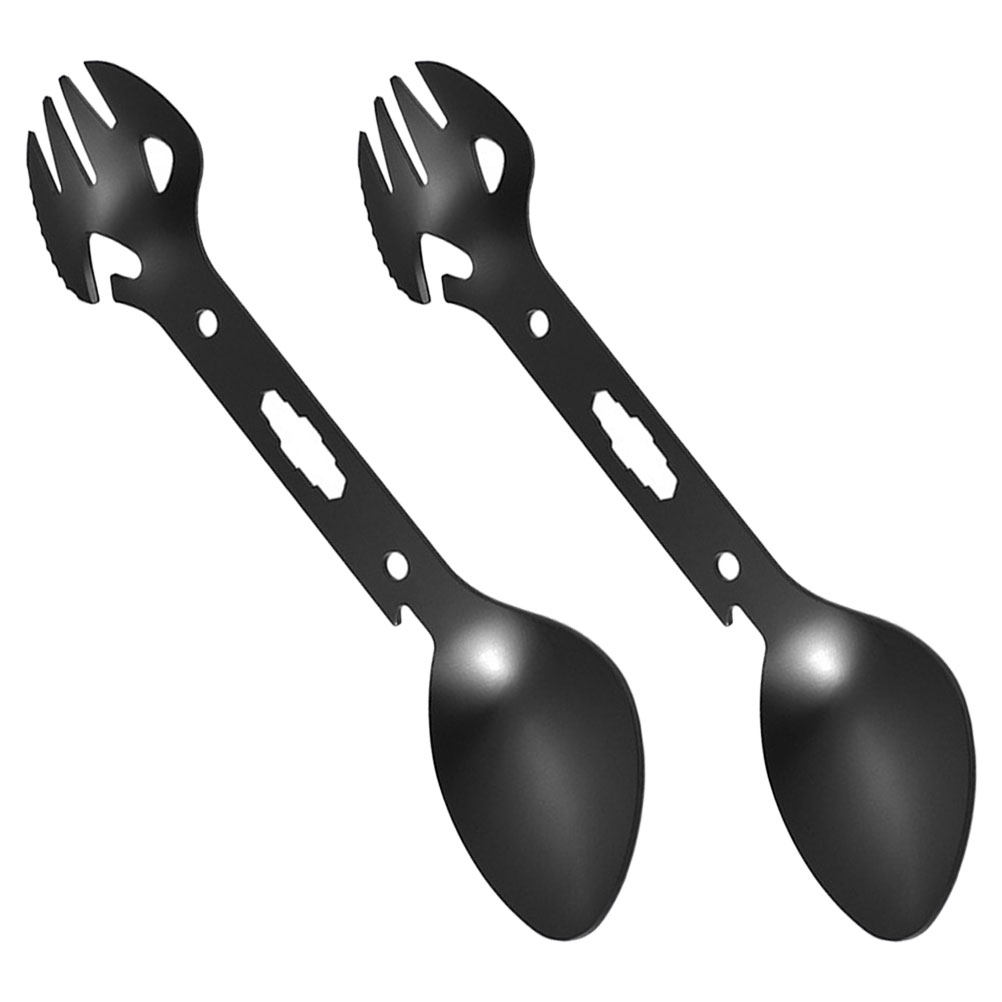 Camp Spork Set - ที่เปิดขวดสปอร์คสำหรับแคมป์ปิ้ง 2 ชิ้น สแตนเลสสตีลอเนกประสงค์ ชุดช้อนส้อมพกพา น้ำหนักเบา