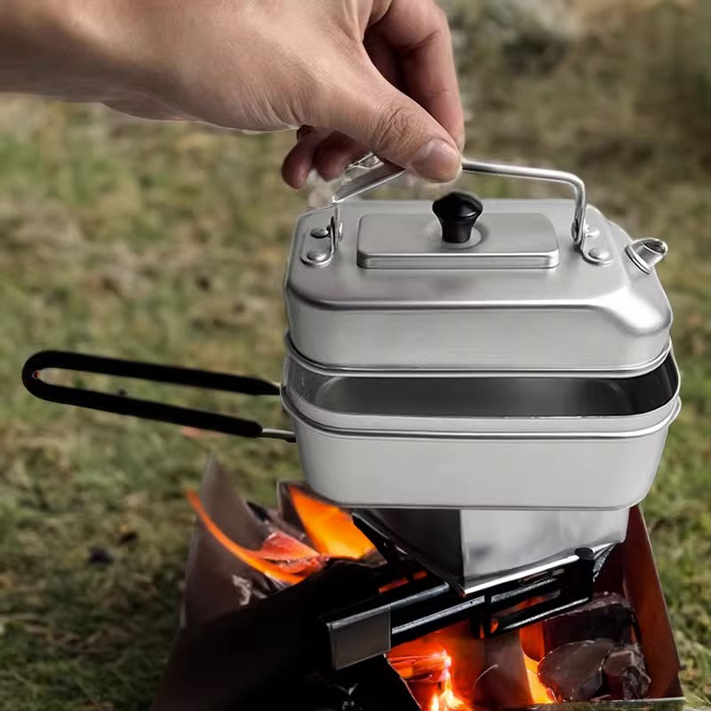 Camping Cooking Set With Kettle - กาน้ำชาแบบพกพาสำหรับปิกนิกการตั้งแคมป์ท่องเที่ยวกาต้มน้ำรับประทานอาหารกลางแจ้งตกปลาแคมป์เดินป่ากาต้มน้ำในครัว