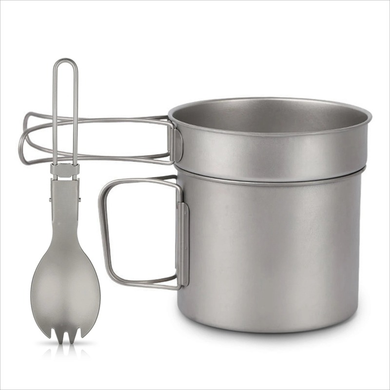 Camp Spork Set - ชุดเครื่องครัวไทเทเนียม Lixada Ultralight สำหรับตั้งแคมป์กลางแจ้ง หม้อขนาด 900