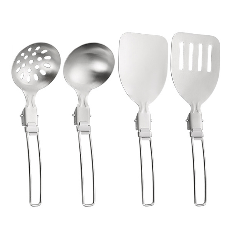 Camping Cooking Set For 4 - ชุดเครื่องครัวพับได้สำหรับแคมป์ปิ้งและเดินทาง 4 ชิ้น ทำจากสแตนเลส 304 ประกอบด้วยกระทะผัด