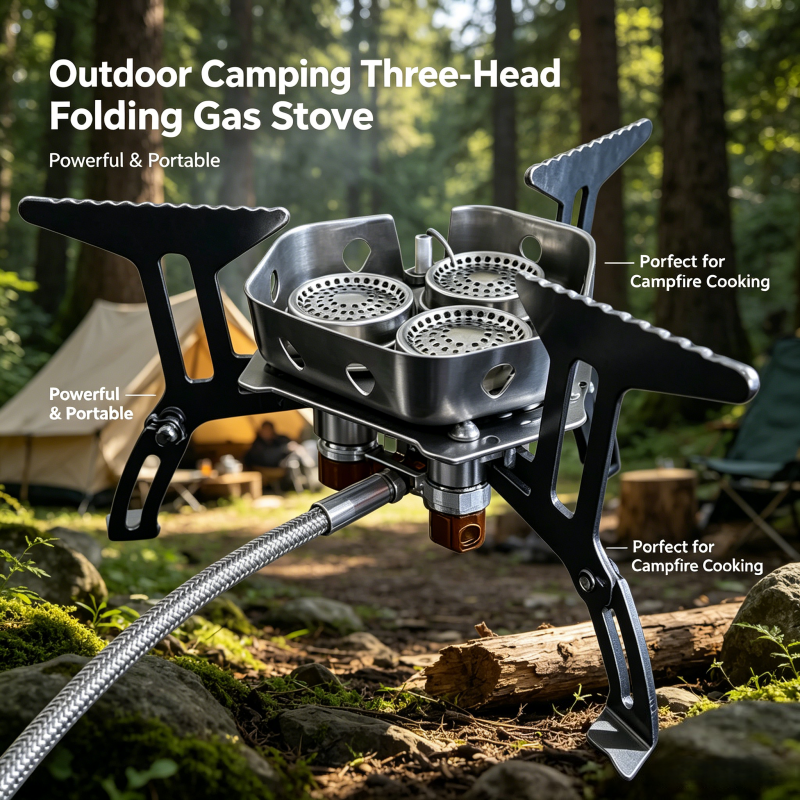 Camping Cooking Easy - เตาแก๊สแบบพกพา 3 หัวเตา พับเก็บได้เหมือนกระเป๋าเป้สะพายหลังเพื่อการเดินทางที่สะดวก เหมาะสำหรับการเดินป่า ตั้งแคมป์