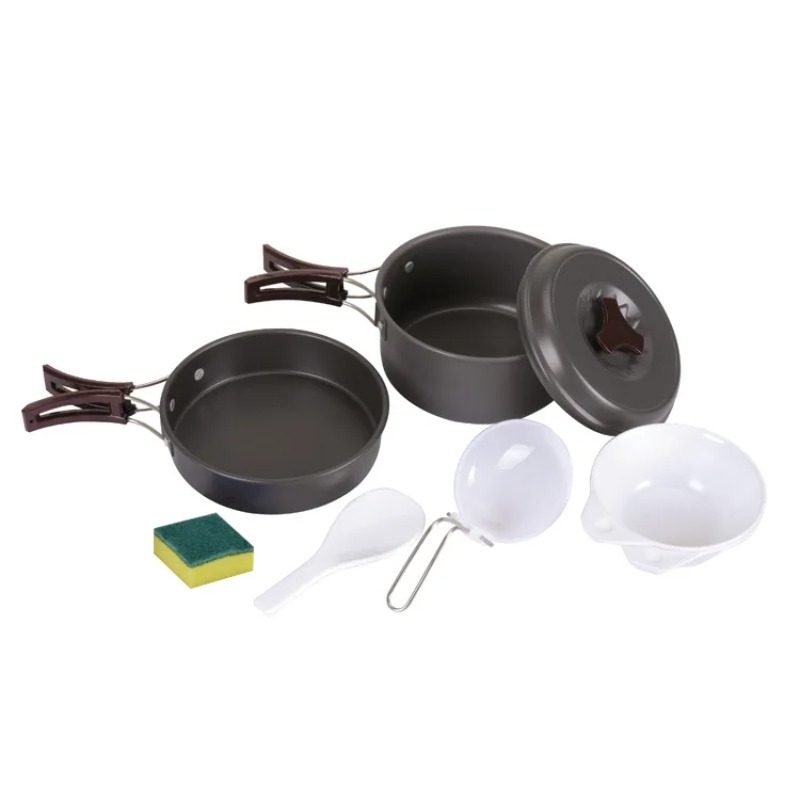Camping Cooking Set With Kettle - ชุดหม้อสนามบูลิน ชุดหม้อสำหรับตั้งแคมป์ อุปกรณ์ทำอาหาร กาต้มน้ำ เตาแก๊สแบบพกพา อุปกรณ์พกพา