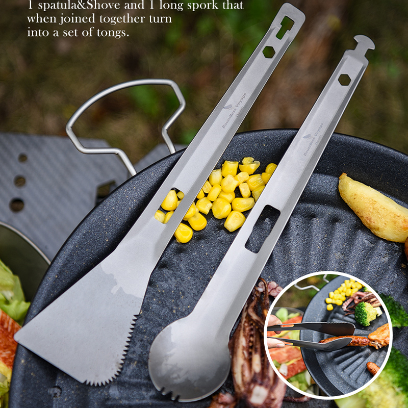 Camping Cooking Set For 4 - Boundless Voyage Camping Tableware ไม้พายไทเทเนียมทัพพี 4