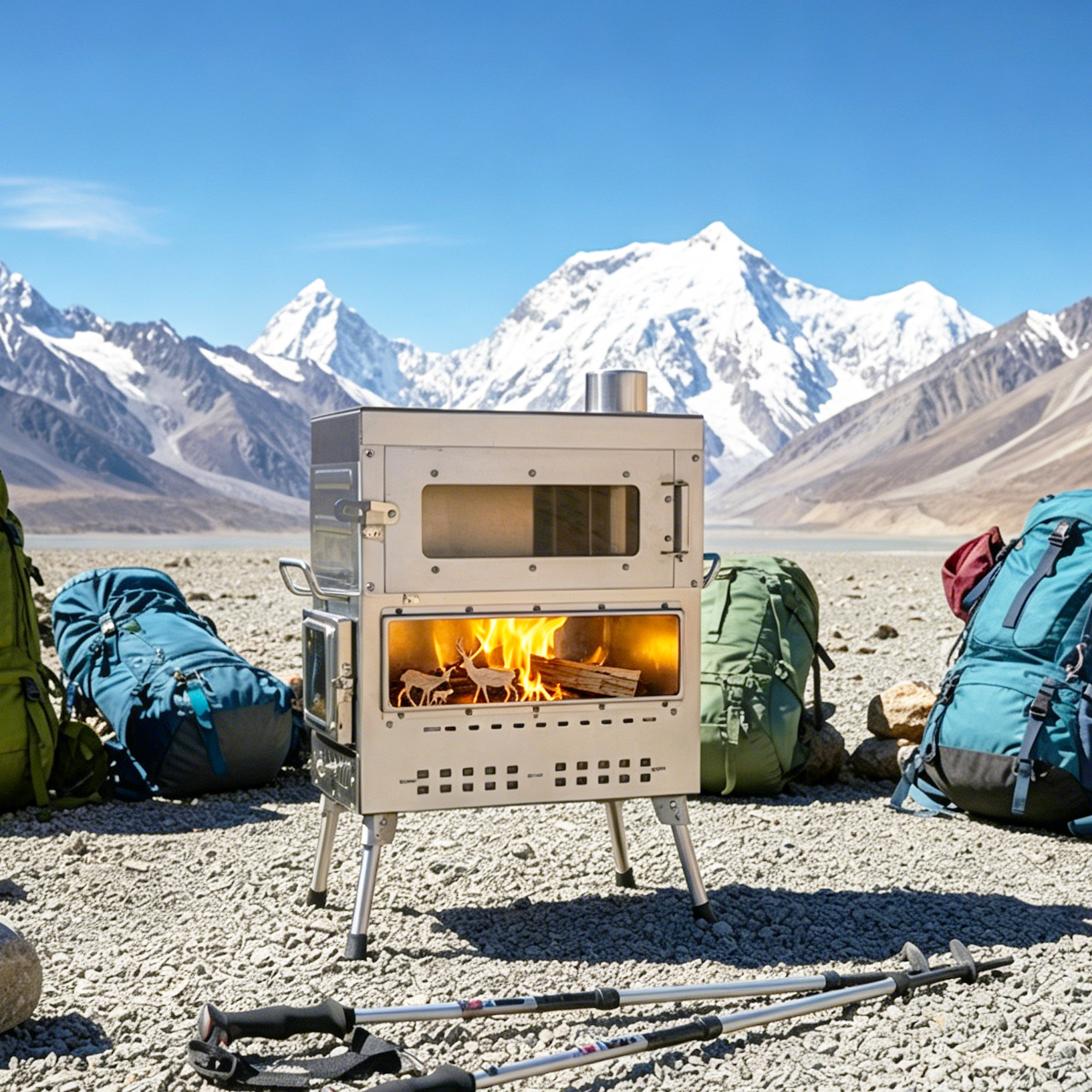 Camping Cooking Ovens - เตาแคมป์ปิ้งสแตนเลสเกรดพรีเมียม เตาเผาไม้สำหรับทำอาหารกลางแจ้ง เตาอบขนาดใหญ่แบบพกพาสำหรับใช้ในเต็นท์แคมป์ปิ้ง