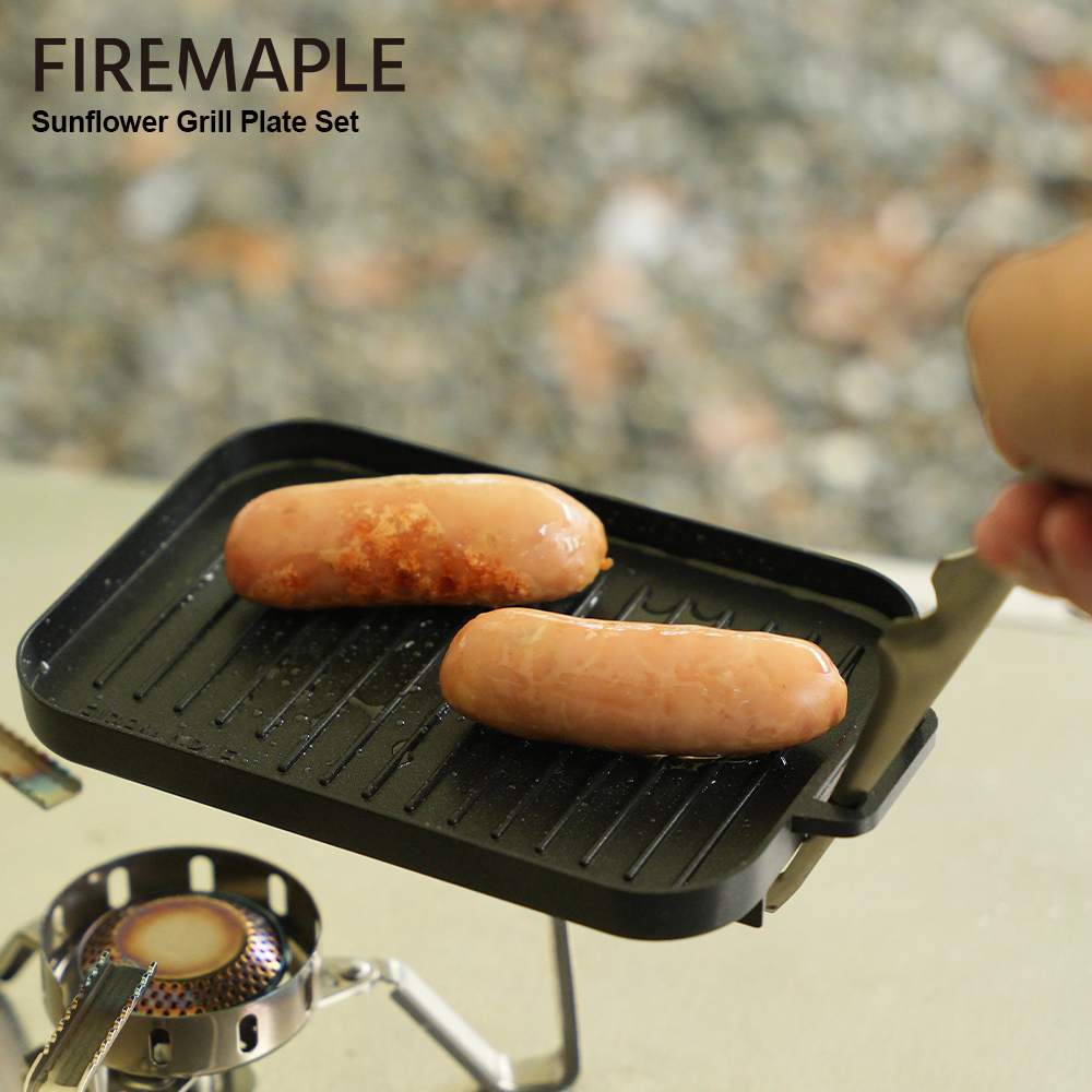 Camping Cooking On Fire - FireMaple มินิแผ่นย่างชุดหนาทนความร้อนไม่ติดสี่เหลี่ยมผืนผ้าบาร์บีคิวอเนกประสงค์กลางแจ้งตั้งแคมป์ย่างกระทะ