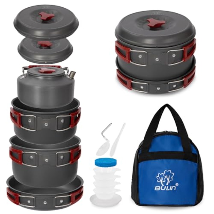 Camping Cooking Set For 4 - 24//11/8/4 ชุดเครื่องครัวสำหรับตั้งแคมป์ ชุดอุปกรณ์ทำอาหารน้ำหนักเบาสำหรับแบกเป้ อุปกรณ์ทำอาหารกลางแจ้งสำหรับครอบครัว เดินป่า กาต้มน้ำปิกนิก,