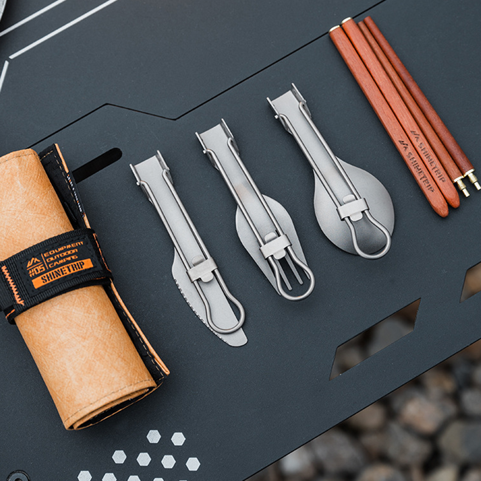 Camping Cooking Set Compact - ชุดอุปกรณ์ตั้งแคมป์ไทเทเนียม ทนต่อการกัดกร่อน ชุดอุปกรณ์รับประทานอาหารแบบพกพา น้ำหนักเบา สำหรับการตั้งแคมป์ รับประทานอาหาร