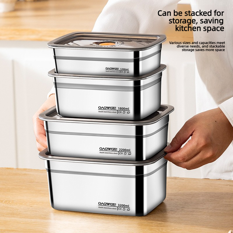 Camping Cooking Food - 1/4 ชิ้น กล่องอาหารกลางวันสแตนเลส ป้องกันการรั่วซึม กล่องเก็บอาหารแบบปิดสนิท ปลอดภัยสำหรับแช่แข็ง