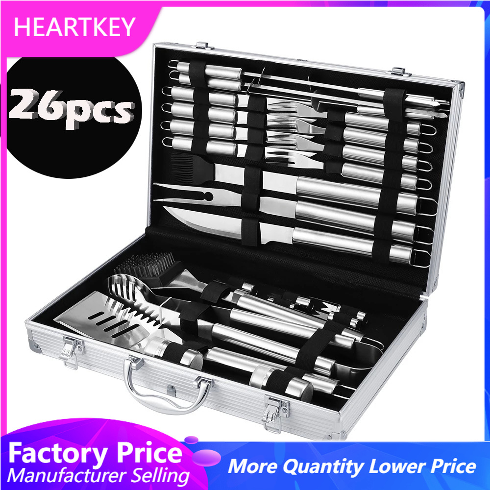 Camping Cooking Set For 4 - ชุดเครื่องมือบาร์บีคิวย่างบาร์บีคิว Utensil ไม้พายส้อมแหนบมีดแปรง Skewers กลางแจ้ง Camping