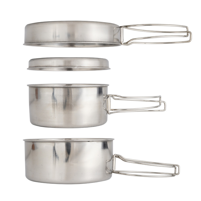 Camping Cooking Set For 4 - ชุดเครื่องครัวแคมป์ปิ้งสแตนเลส 4 ชิ้น CLS แบบพกพา ดีไซน์ซ้อนเก็บได้