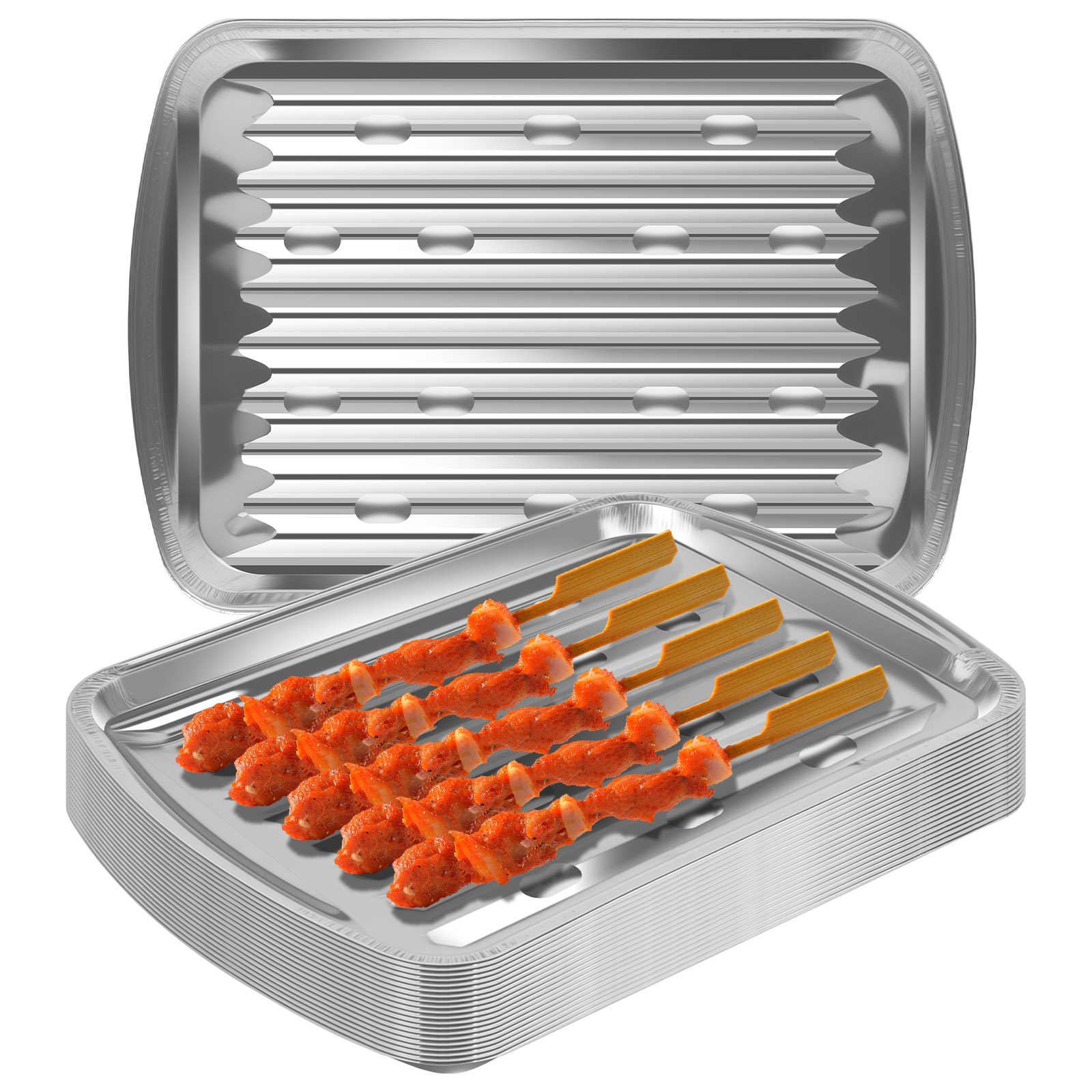Camping Cooking Food - ถาดฟอยล์อลูมิเนียม ถาดอบแบบไม่ติดกระทะ เกรดอาหาร สำหรับปิ้งย่างกลางแจ้ง แคมป์ปิ้ง ปิ้งย่างปิกนิก