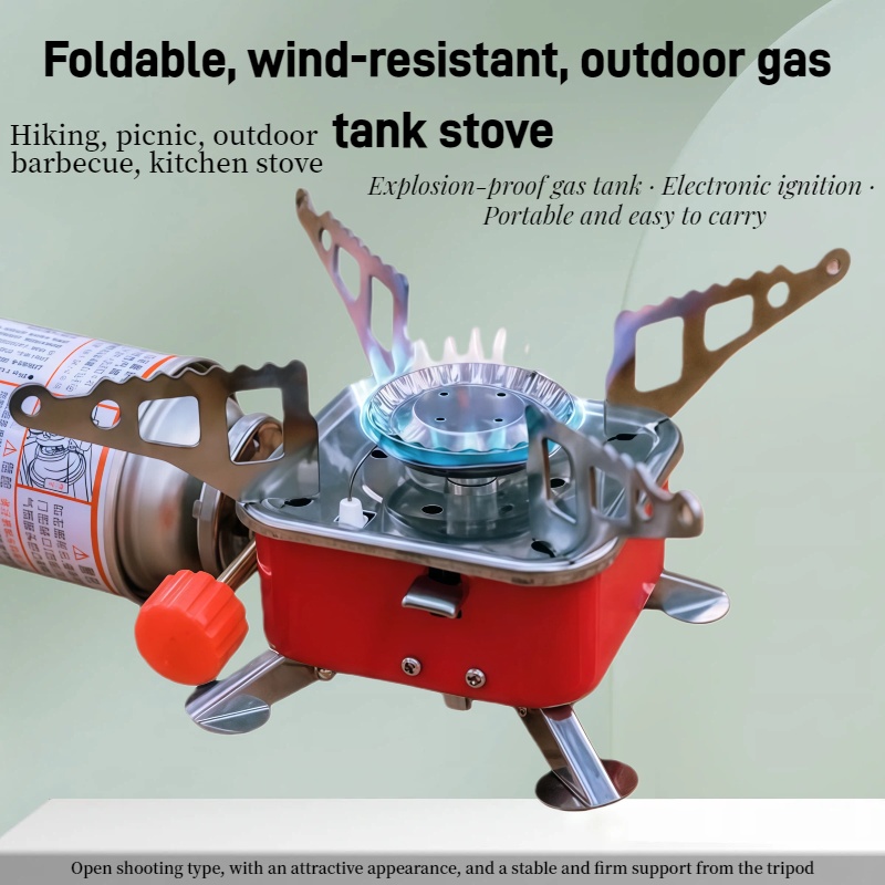 Camping Cooking On Fire - เตาแก๊สพกพาแบบพับได้สำหรับตั้งแคมป์ รูปทรงสี่เหลี่ยมขนาดเล็ก รับน้ำหนักได้มาก ประหยัดพลังงาน