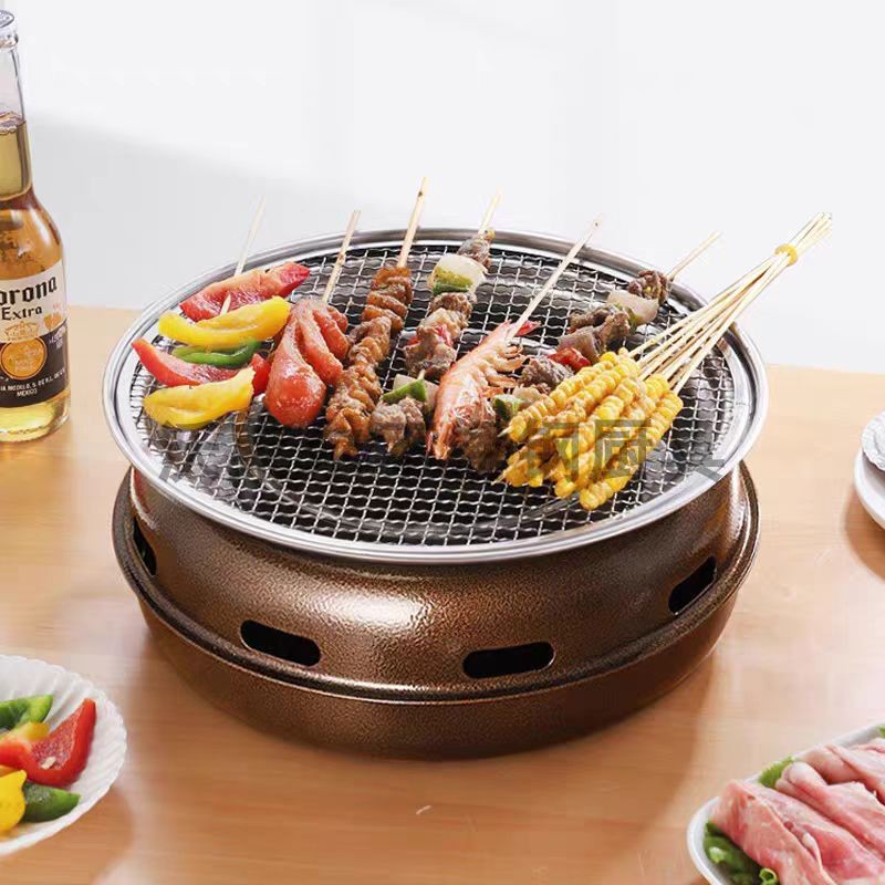 Camping Cooking Set Compact - เตาย่างบาร์บีคิวทรงกลมสไตล์เกาหลี - เตาย่างถ่านแบบพกพาสําหรับกลางแจ้ง สนามหลังบ้าน แคมป์ปิ้ง และปิกนิก