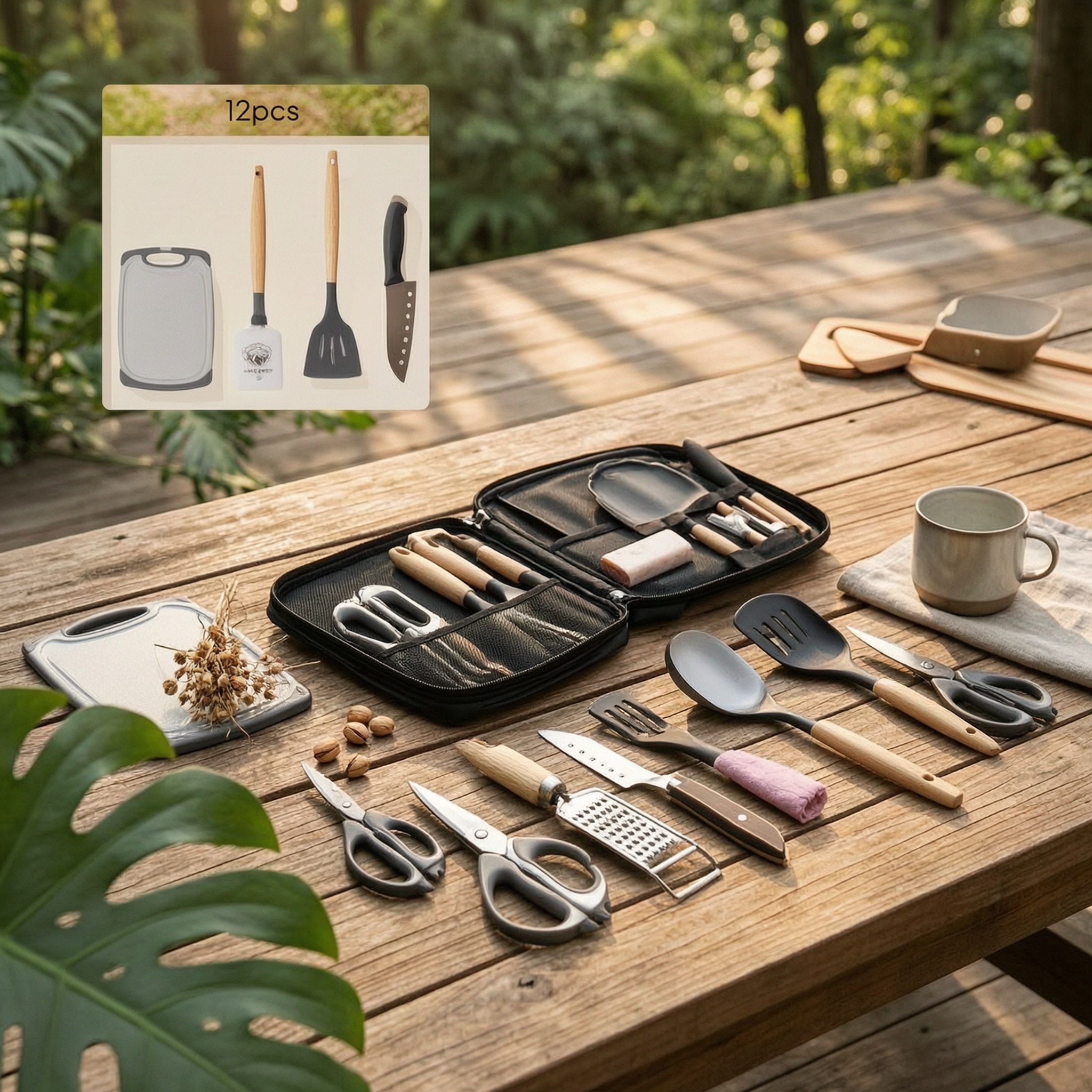 Camping Cooking Easy - ชุดเครื่องครัวแคมป์ปิ้งแบบพกพา ง่ายต่อการบรรจุ ชุดทำอาหารแบบพกพา ชุดอุปกรณ์แคมป์ปิ้ง ชุดทำอาหารสแตนเลสสำหรับนักเดินทางสำหรับแคมป์ปิ้ง