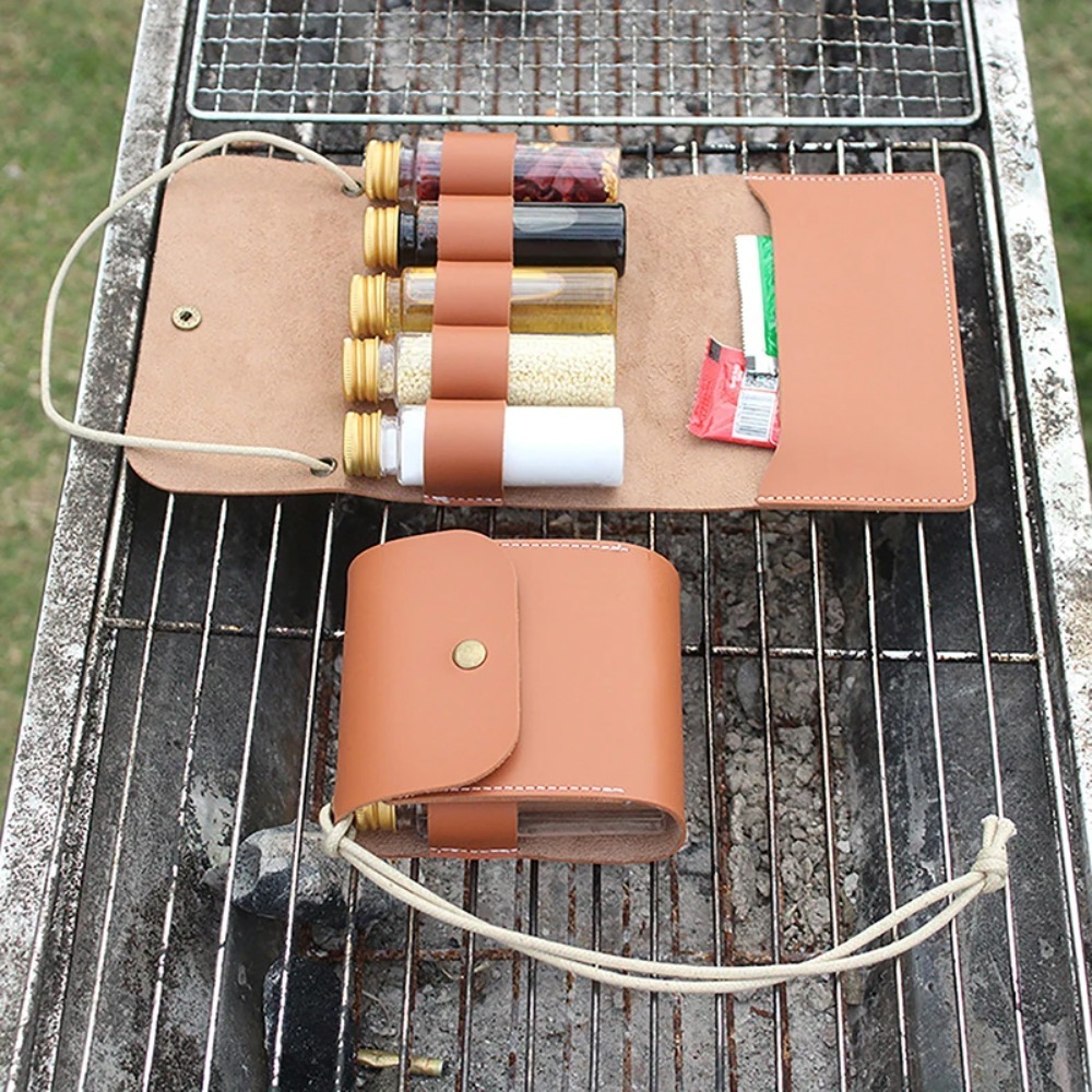 Camping Cooking Bag - Outdoor Camping ชุดขวดเครื่องเทศแบบพกพาหนังกันน้ํา Camping Hiking Picnic