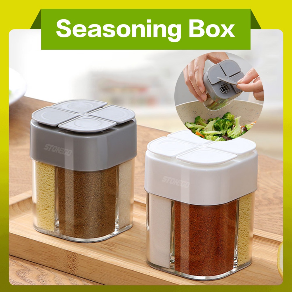 Camping Cooking Full Set - 4 in 1 เครื่องจ่ายพลาสติก Camping ภาชนะบรรจุเครื่องเทศพร้อมฝาปิด,