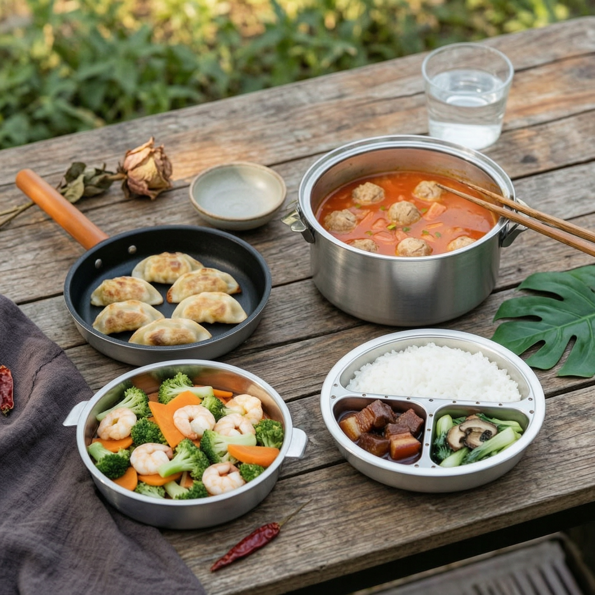 Camping Cooking Easy - ชุดเครื่องครัวแคมป์ปิ้งอเนกประสงค์ สแตนเลสสตีลทนทาน ทำความสะอาดง่าย ชุดพกพาสะดวกสำหรับการเดินทางและการทำอาหารกลางแจ้ง