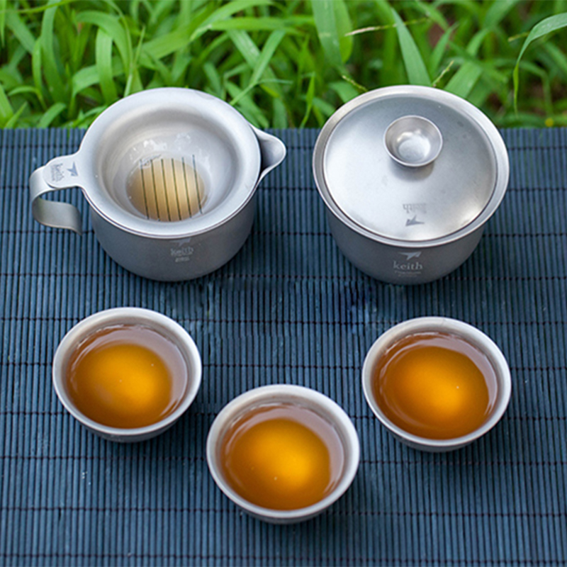 Camping Cooking Set With Kettle - Keith Titanium Kung Fu ชุดชาแบบพกพา Outdoor