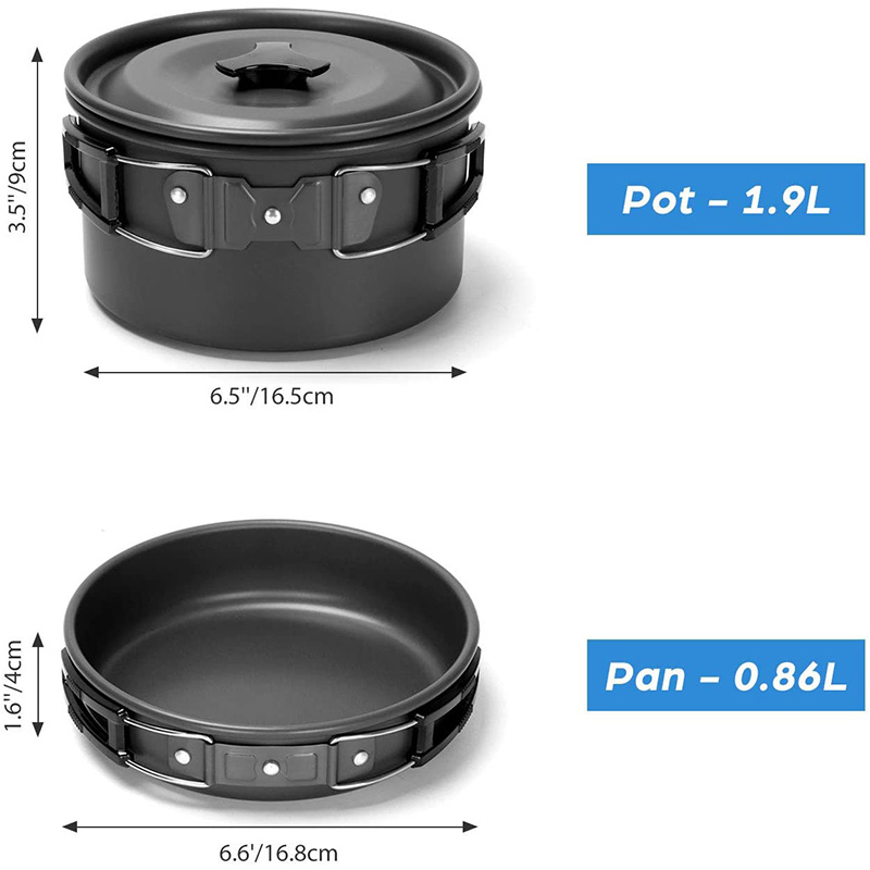 Camping Cooking Set With Kettle - 1 ชุดหม้อกลางแจ้ง กระทะ ชุดเครื่องครัวสำหรับตั้งแคมป์ ชุดทำอาหารปิคนิค ชุดภาชนะเคลือบกันติด