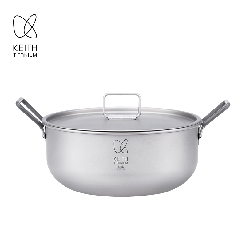 Camping Cooking Bag - KEITH 1.8L หม้อทำอาหารไทเทเนียมบริสุทธิ์ หม้อซุปสำหรับตั้งแคมป์แบบพกพาพร้อมถุงเก็บของ ด้ามจับพับได้สำหรับใช้ในบ้านกลางแจ้ง