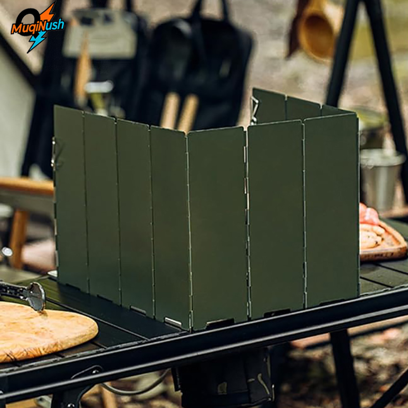 Camping Cooking Materials - แผ่นบังลมสำหรับตั้งแคมป์แบบพกพา MuqiNush น้ำหนักเบา ใช้สำหรับทำอาหารกลางแจ้ง ใช้ได้กับเตาหลากหลายชนิด เหมาะสำหรับปิกนิกและการเดินป่า