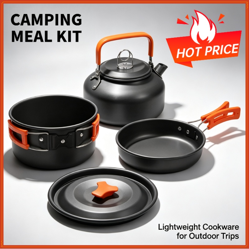 Camping Cooking Full Set - ชุดอุปกรณ์ทำอาหารสำหรับตั้งแคมป์ ชุดเครื่องครัวสำหรับเดินทาง ชุดอุปกรณ์ปิกนิกกลางแจ้ง กาต้มน้ำสำหรับ 2-3 คน