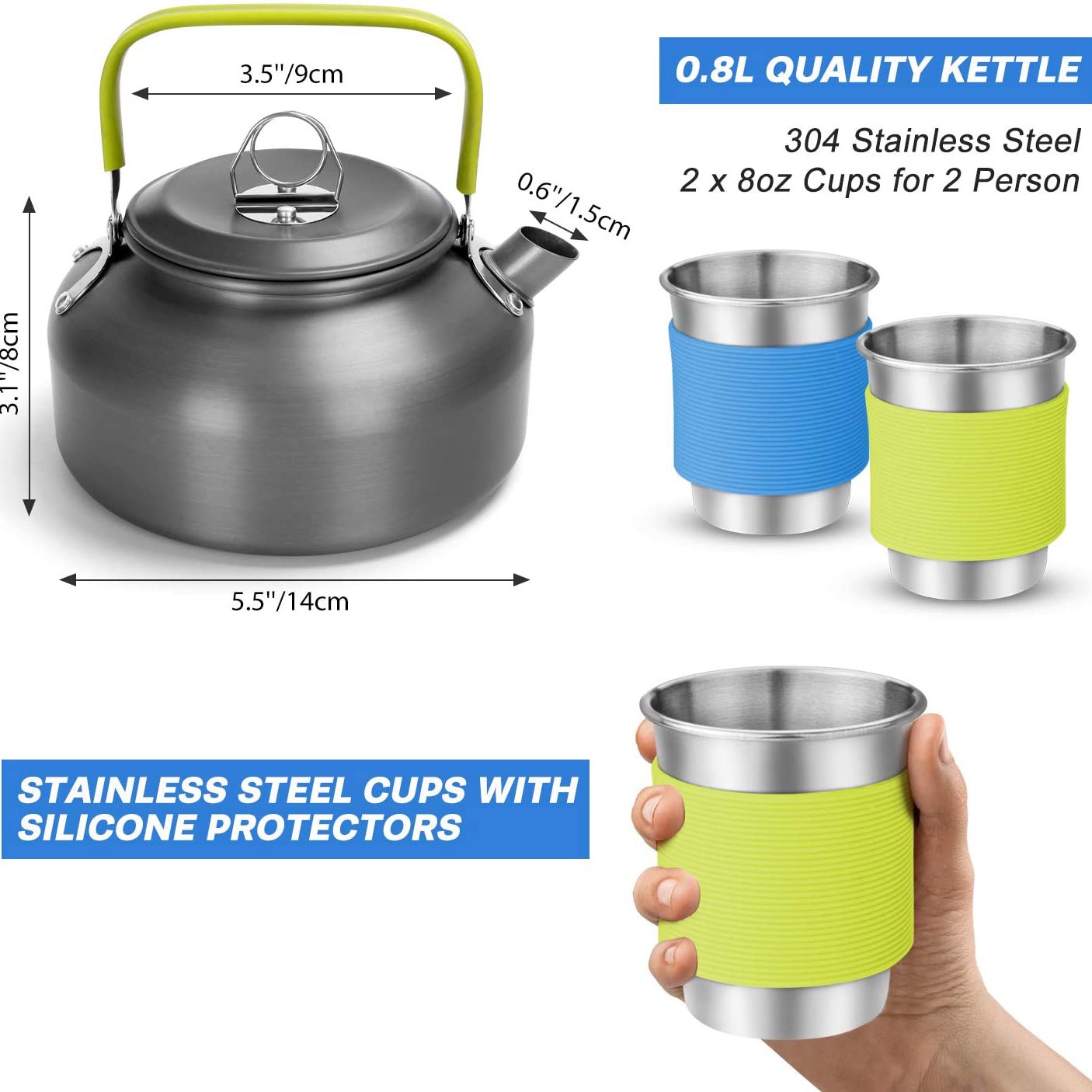 ชุดทำอาหารสำหรับตั้งแคมป์กลางแ - Camping Cooking Set With Kettle บทวิจารณ์และราคา