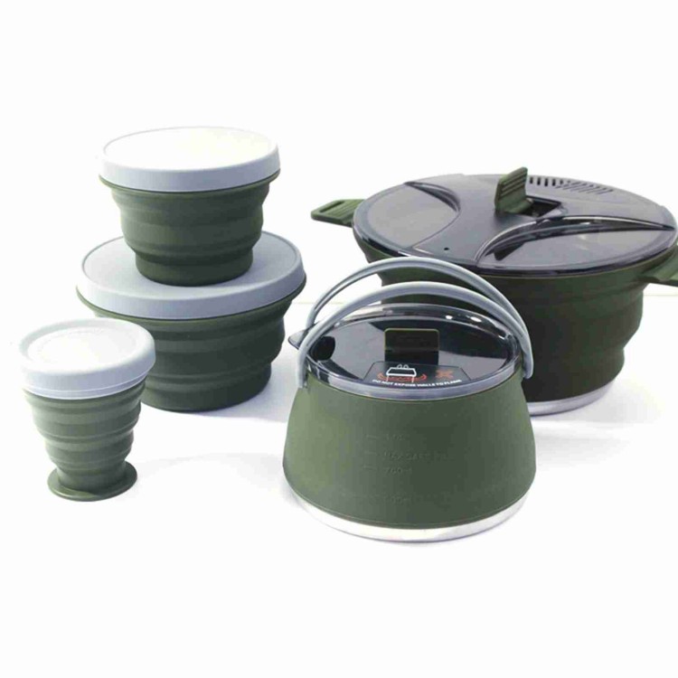 ชุดหม้อพับได้แบบพกพาชุดเครื่อง - Camping Cooking Set Compact บทวิจารณ์และราคา