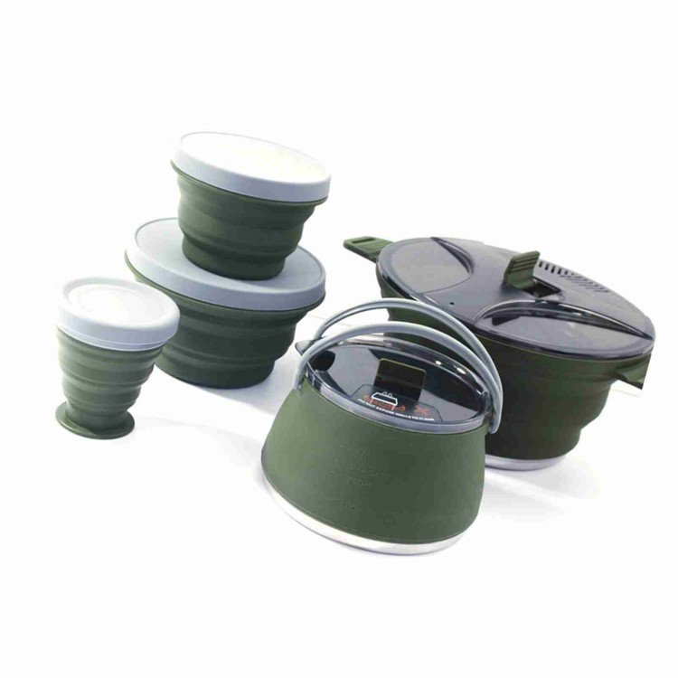 ชุดหม้อพับได้แบบพกพาชุดเครื่อง - Camping Cooking Set Compact บทวิจารณ์และราคา