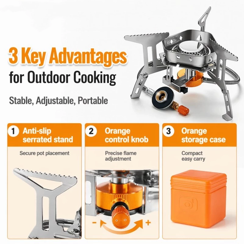เตาแก๊สแบบสามหัวแบบพกพาสำหรับต - Camping Cooking Full Set บทวิจารณ์และราคา