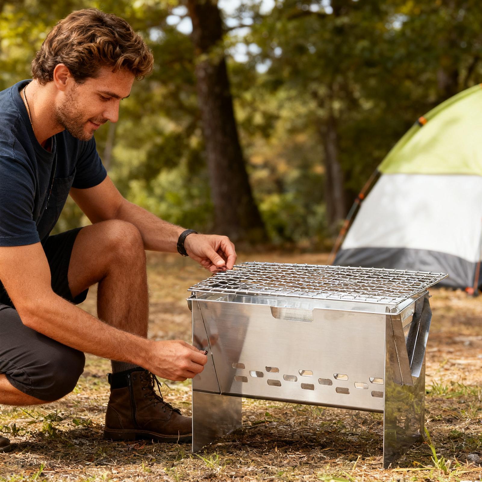 เตาถ่านพับได้แบบพกพา สเตนเลสสต - Camping Cooking Set Compact บทวิจารณ์และราคา