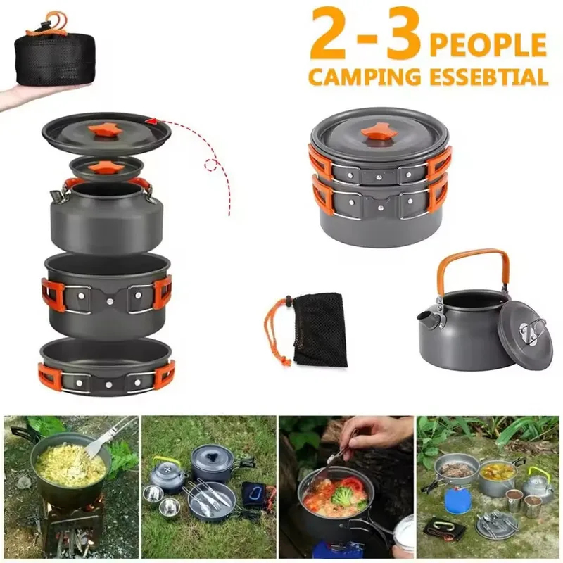 ชุดแคมป์ปิ้งอลูมิเนียมอัลลอยด์ - Camping Cooking Set With Kettle บทวิจารณ์และราคา