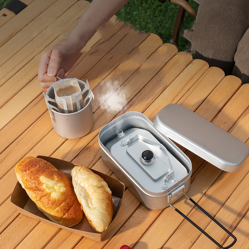 กาน้ำชาแบบพกพาสำหรับปิกนิกการต - Camping Cooking Set With Kettle บทวิจารณ์และราคา