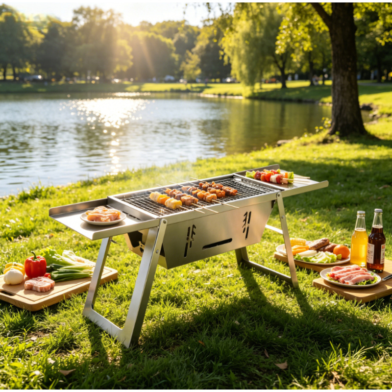 เตาบาร์บีคิวพกพาสแตนเลสแบบพับไ - Camping Cooking Set Compact บทวิจารณ์และราคา