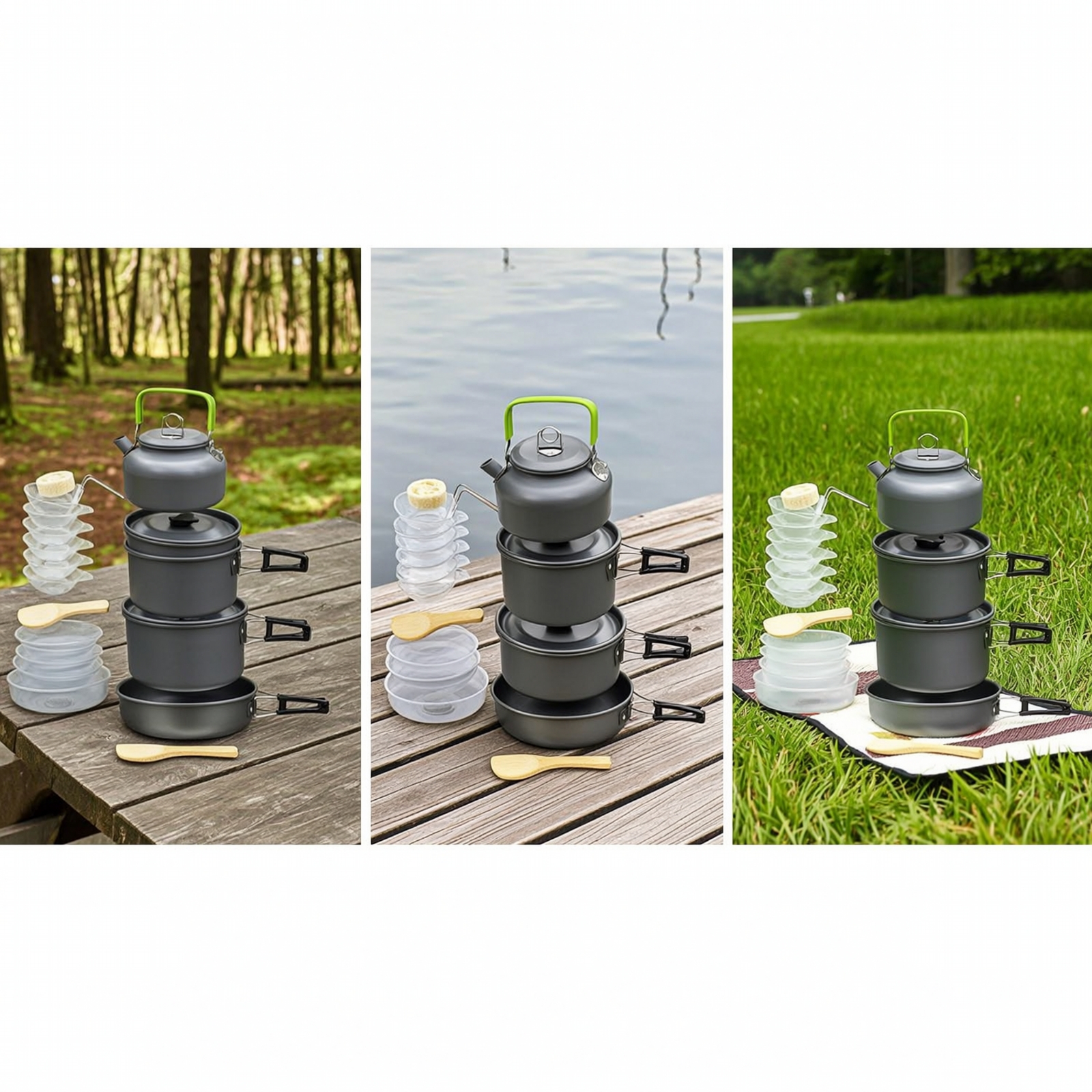 ชุดอุปกรณ์ทำอาหารสำหรับตั้งแคม - Camping Cooking Set With Kettle บทวิจารณ์และราคา