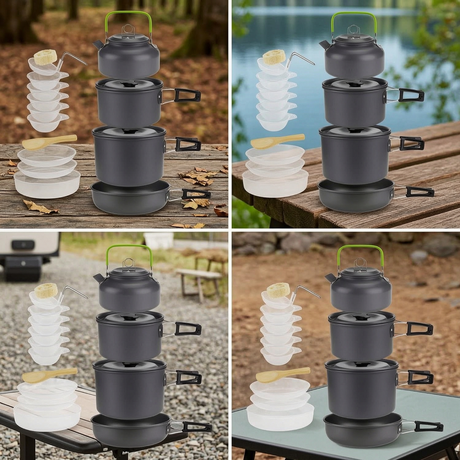 ชุดอุปกรณ์ทำอาหารสำหรับตั้งแคม - Camping Cooking Set With Kettle บทวิจารณ์และราคา