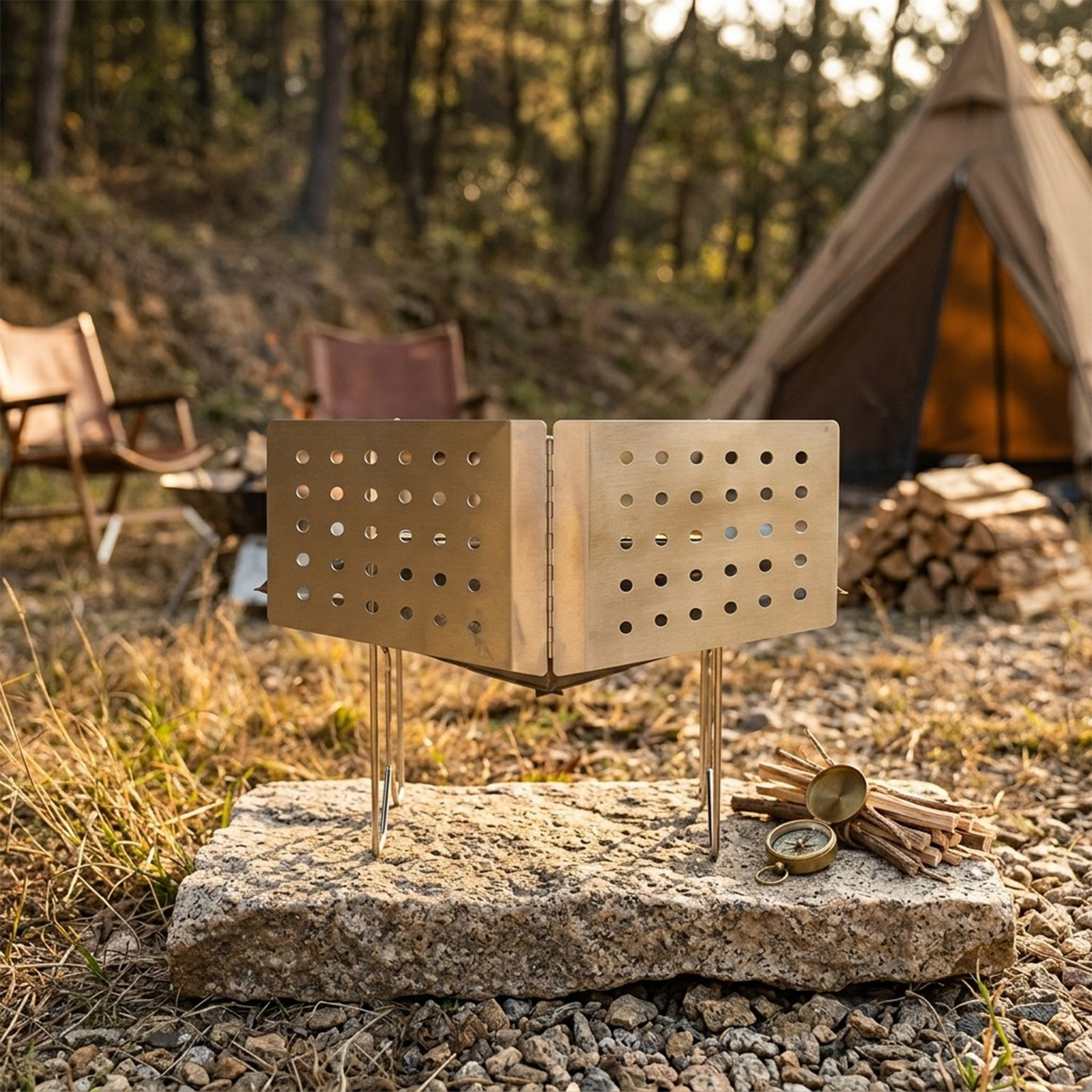 แผ่นกันลมสแตนเลสแบบพับได้สำหรั - Camping Cooking Easy บทวิจารณ์และราคา