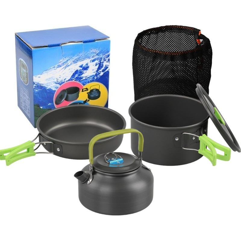 ชุดอุปกรณ์ทำอาหารสำหรับตั้งแคม - Camping Cooking Set With Kettle บทวิจารณ์และราคา