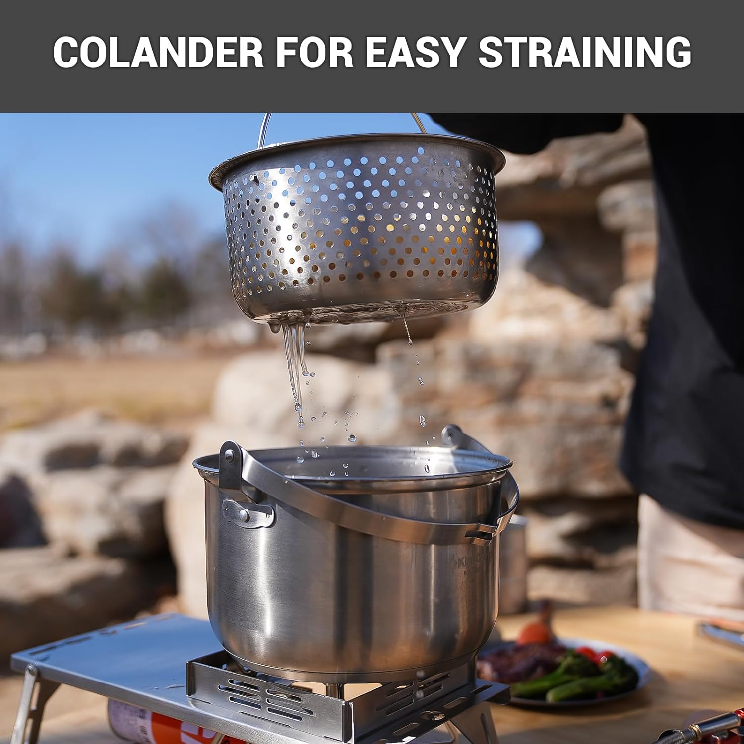 ชุดเครื่องครัวแคมป์ปิ้งสแตนเลส - Camping Cooking Set With Kettle บทวิจารณ์และราคา