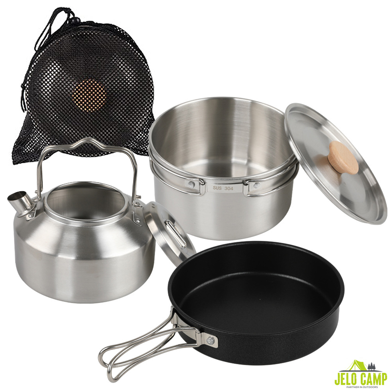 ชุดเครื่องครัวแคมป์ปิ้งสแตนเลส - Camping Cooking Set With Kettle บทวิจารณ์และราคา