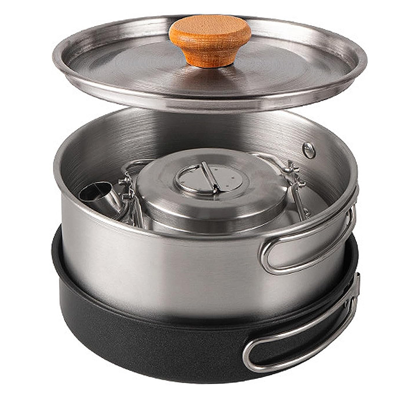 ชุดเครื่องครัวแคมป์ปิ้งสแตนเลส - Camping Cooking Set With Kettle บทวิจารณ์และราคา