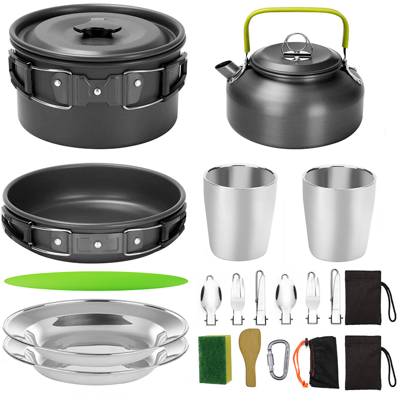1 ชุดหม้อกลางแจ้ง กระทะ ชุดเคร - Camping Cooking Set With Kettle บทวิจารณ์และราคา